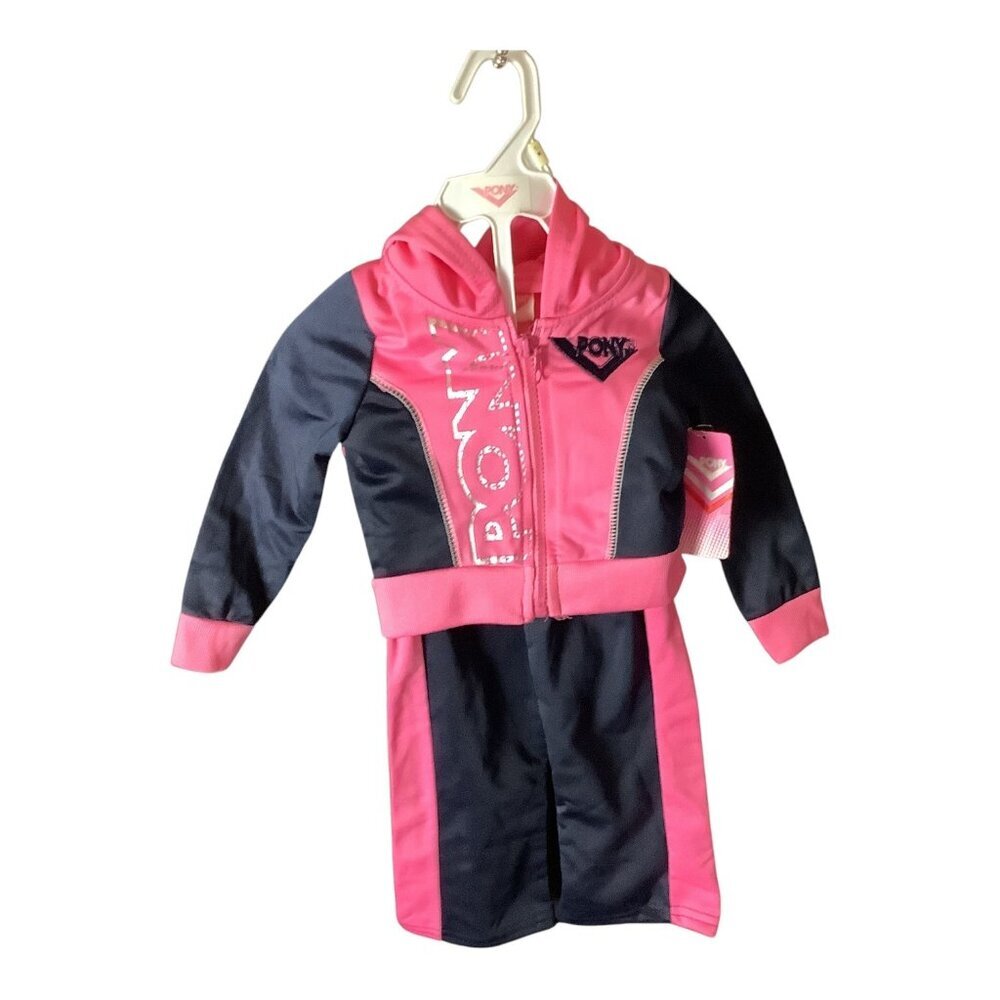 Pony‎ Baby Girl 12M Sweatsuit Pink & Blue Hoodie Pants Set Polyester Graphic